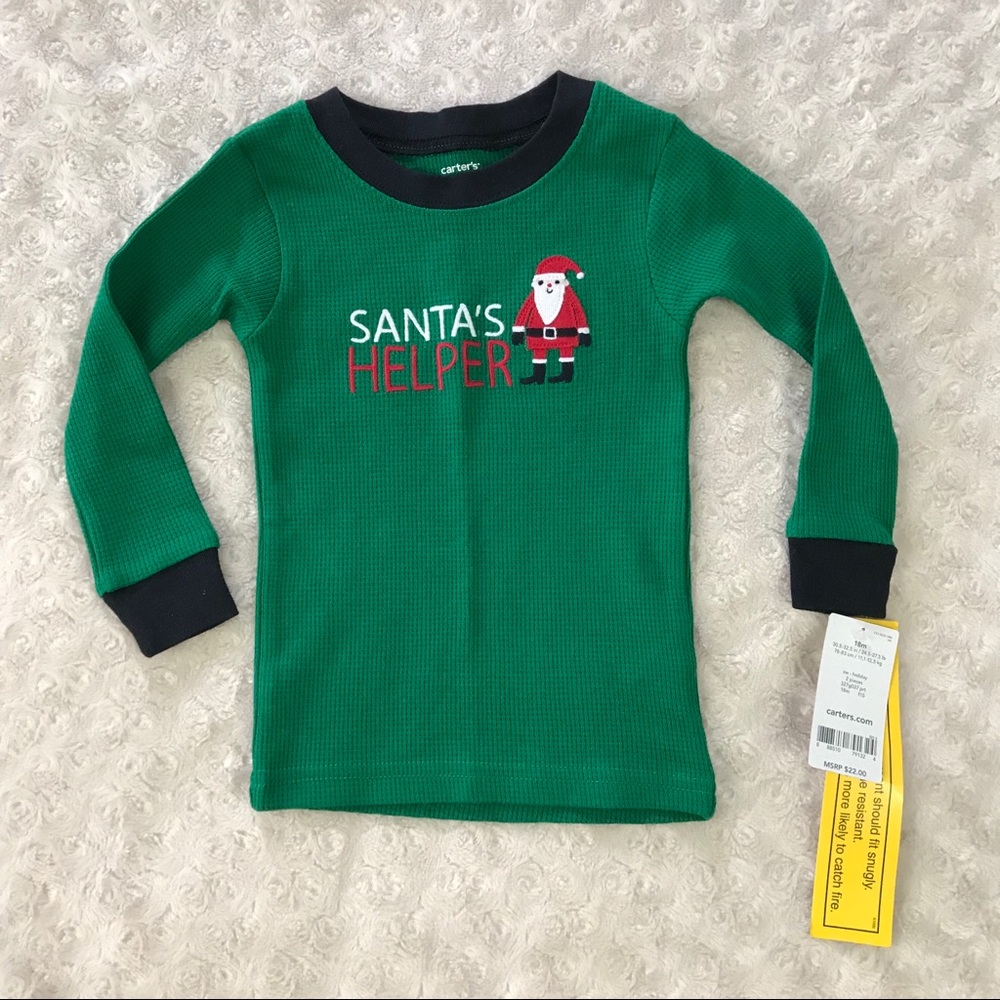 Carter’s Santa’s Helper Thermal Pajama Top Green